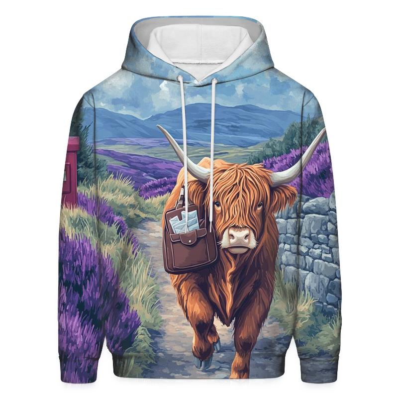 Moorland Mail Run Highland Cow hoodie trends