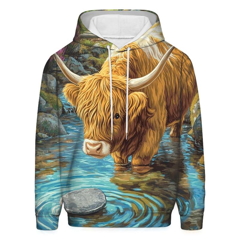 Highland Cow River Stone Skipper designer hoodies