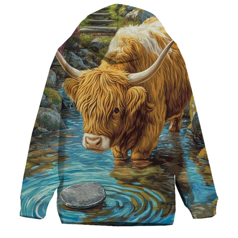 Highland Cow River Stone Skipper designer hoodies