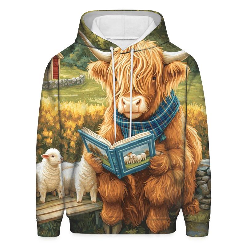 Highland Cow Schoolyard Storytime printed hoodies