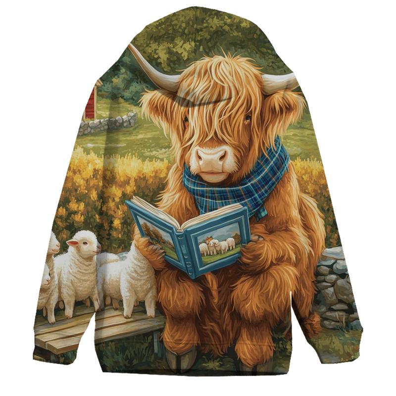 Highland Cow Schoolyard Storytime printed hoodies