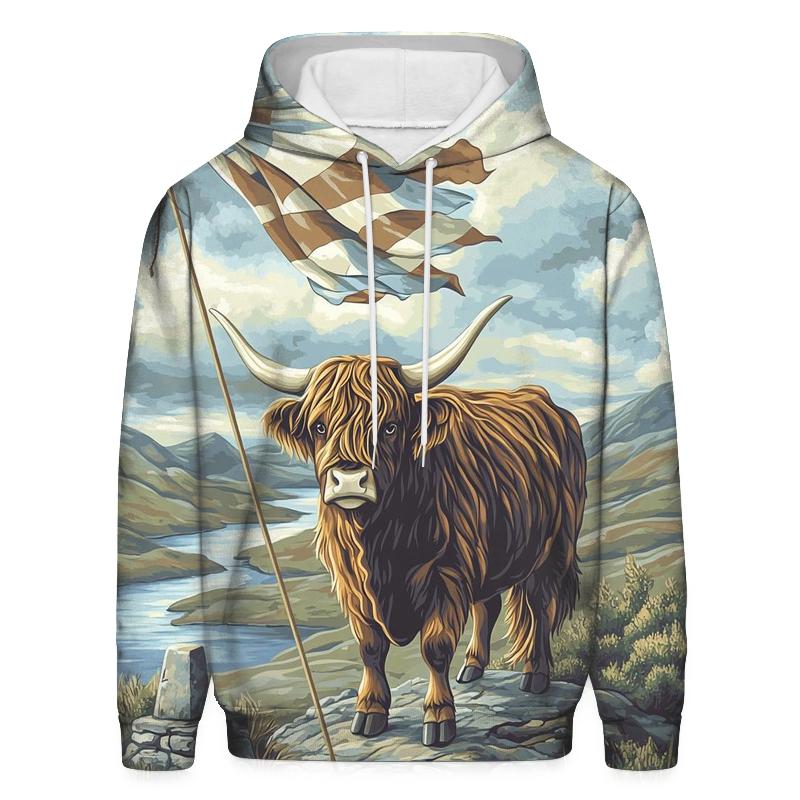 Highland Cow Hilltop Weather Watch heavyweight hoodies