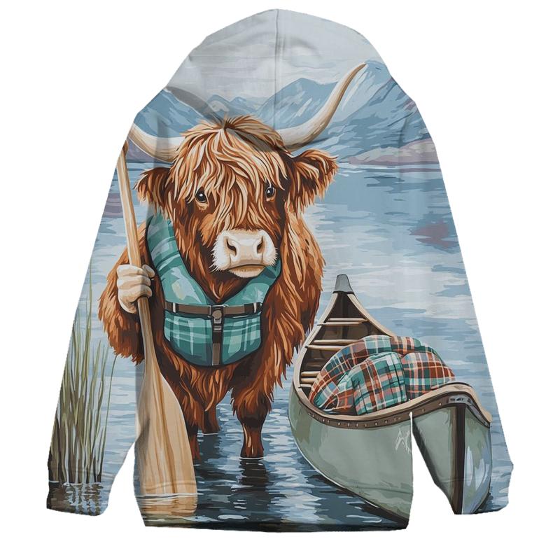 Highland Cow Lochside Canoe Guide designer hoodies