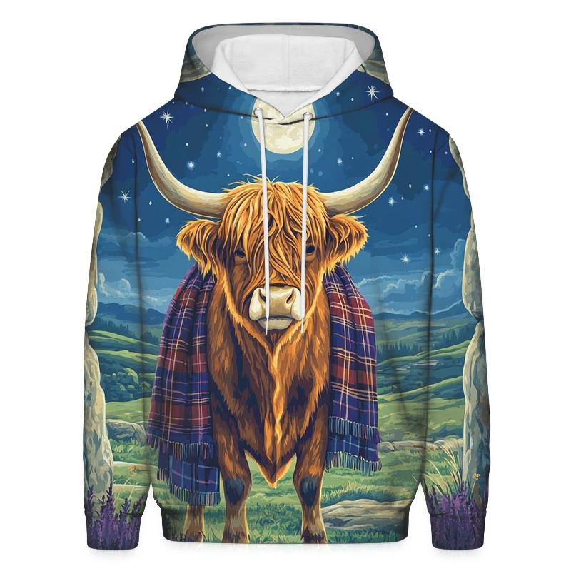 Highland Cow Moonlit Stone Circle Sentinel custom hoodies