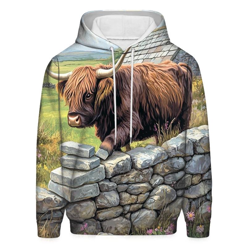 Highland Cow Garden Stone Wall Builder pullover hoodies