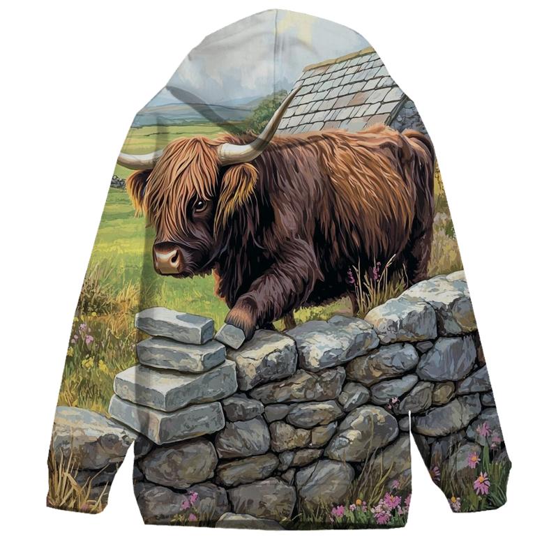 Highland Cow Garden Stone Wall Builder pullover hoodies