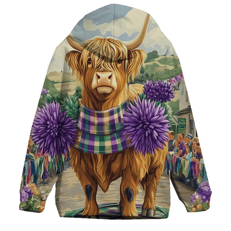 Highland Cow In Thistle Parade Float pullover hoodies