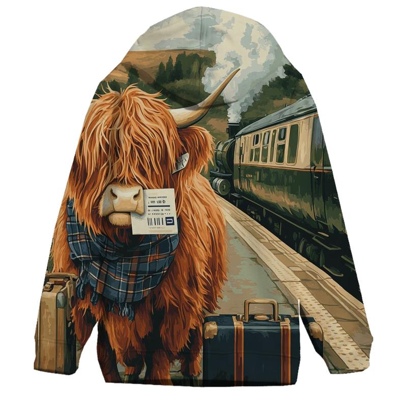 Highland Cow Railway Platform Traveler lightweight hoodies