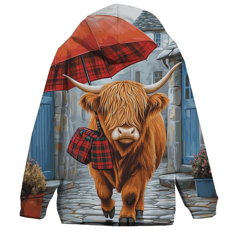 Highland Cow Rainy Day Umbrella Stroll graphic hoodies