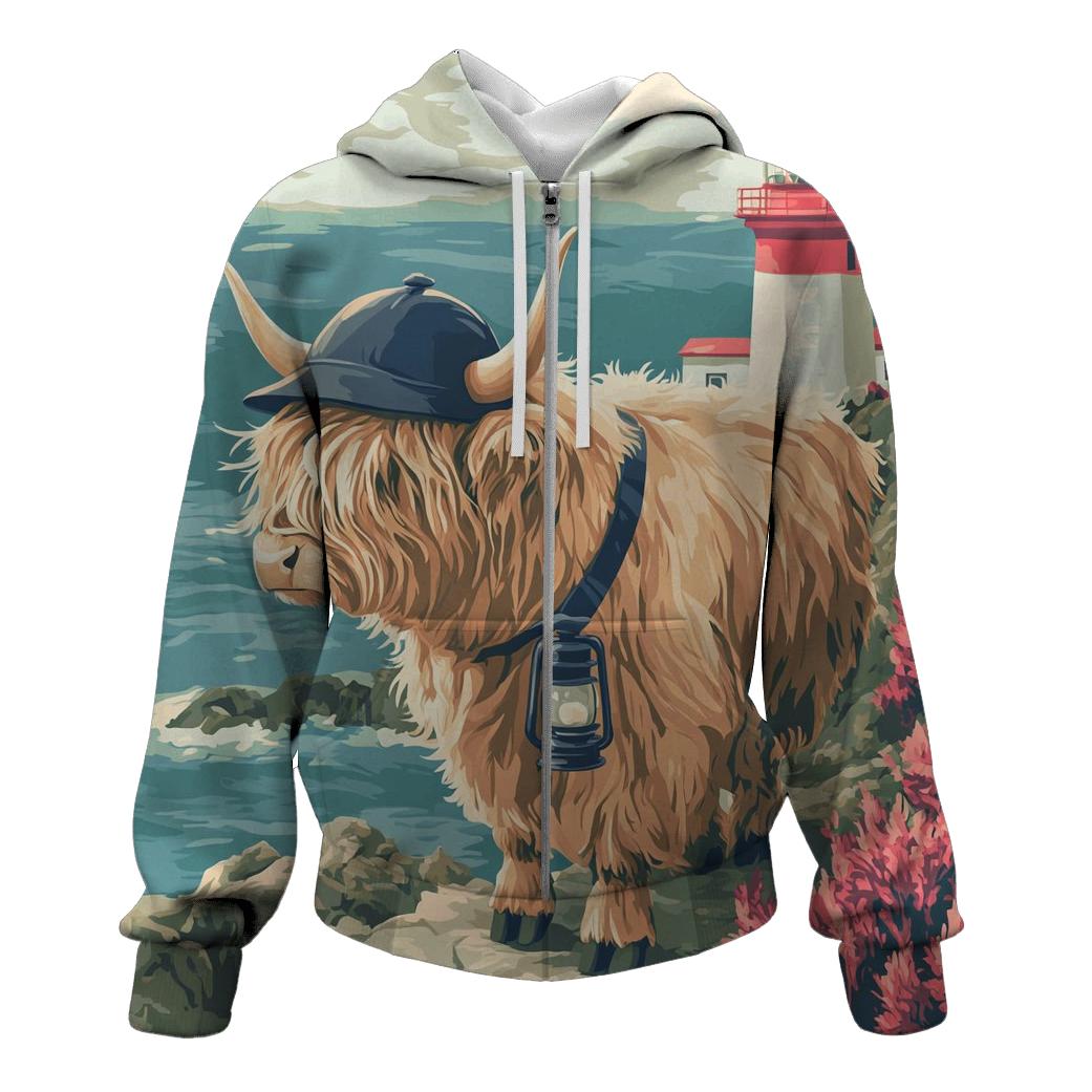 Highland Cow Lighthouse Keeper graphic hoodies
