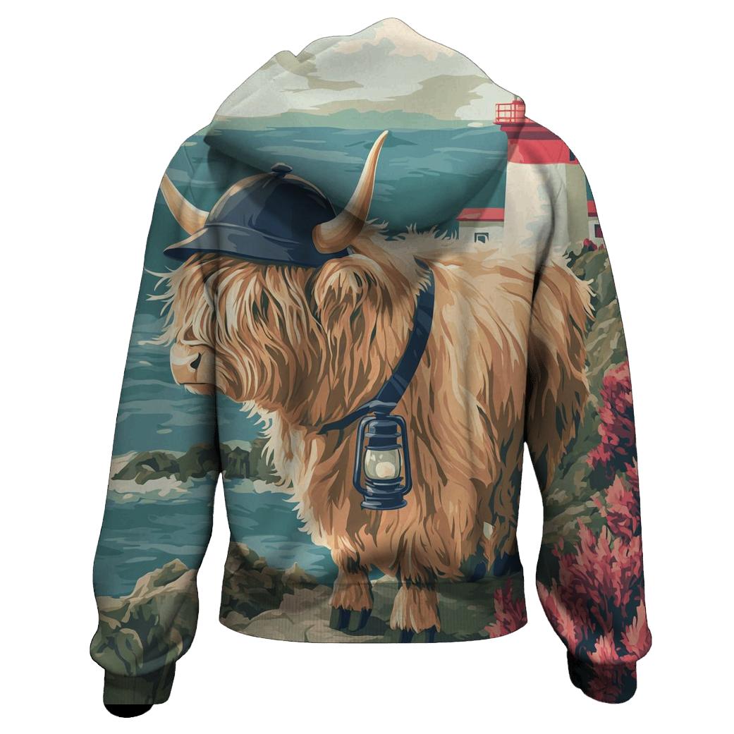 Highland Cow Lighthouse Keeper graphic hoodies