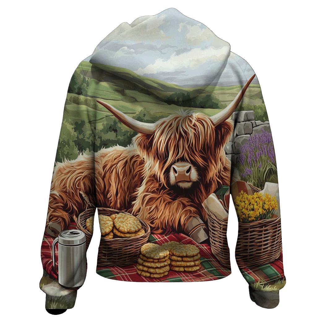 Tartan Picnic With Highland Cow graphic hoodies
