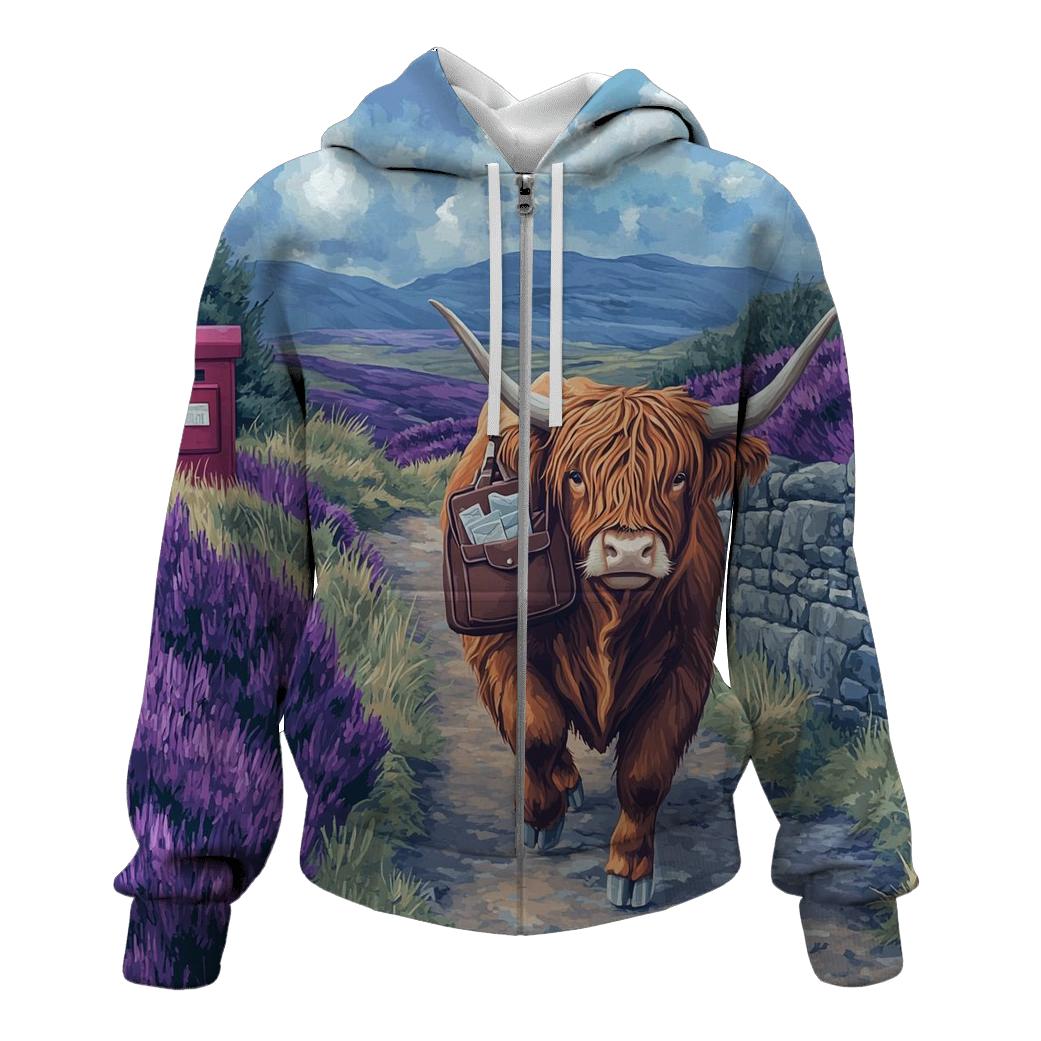Moorland Mail Run Highland Cow heavyweight hoodies
