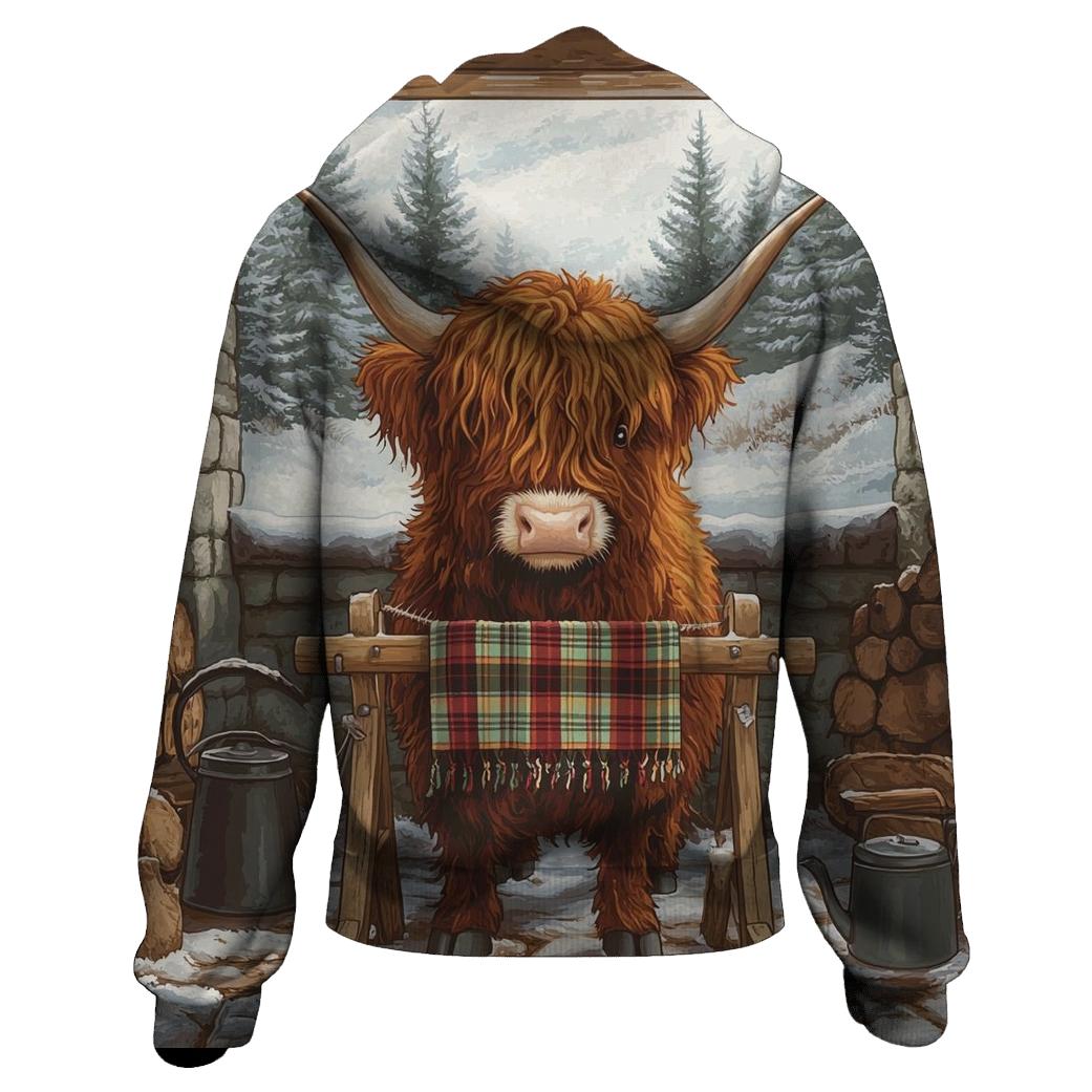 Highland Cow In Winter Knit Workshop pullover hoodies