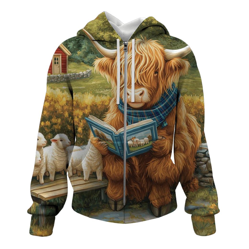 Highland Cow Schoolyard Storytime embroidered hoodies