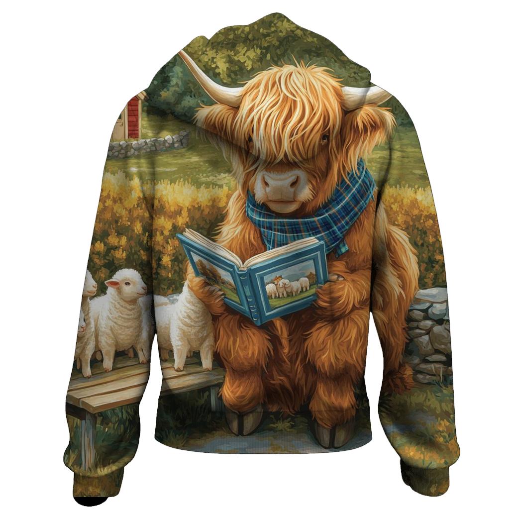 Highland Cow Schoolyard Storytime embroidered hoodies