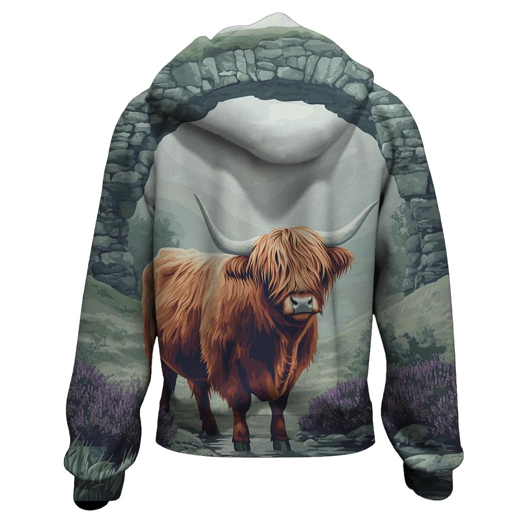 Highland Cow In Mist Gate Glen hoodie styles