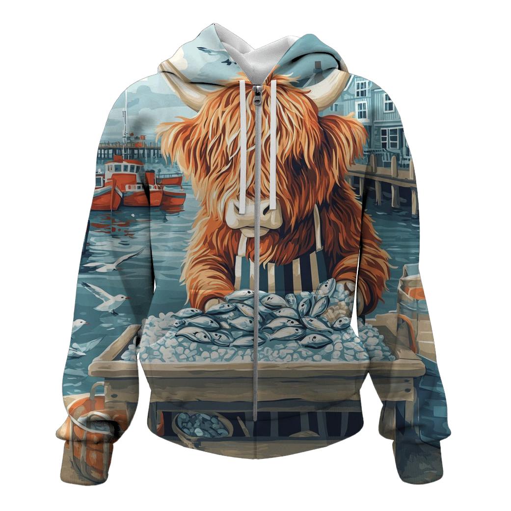 Highland Cow Harbor Fishmonger embroidered hoodies