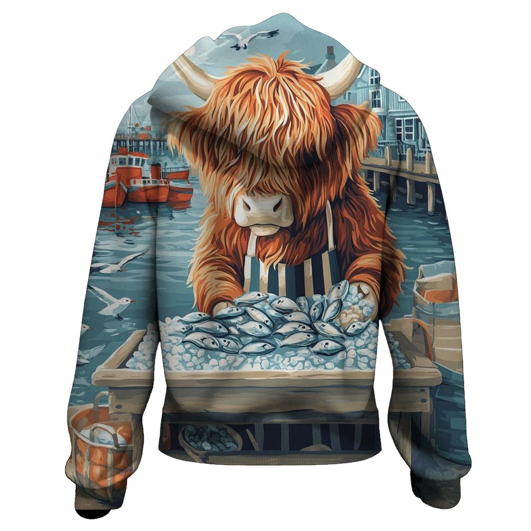 Highland Cow Harbor Fishmonger embroidered hoodies