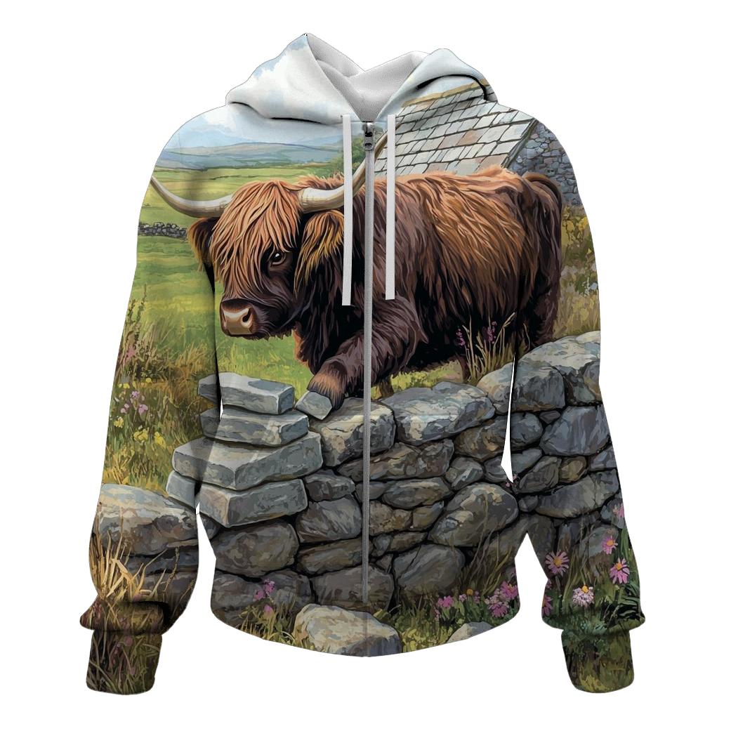 Highland Cow Garden Stone Wall Builder designer hoodies