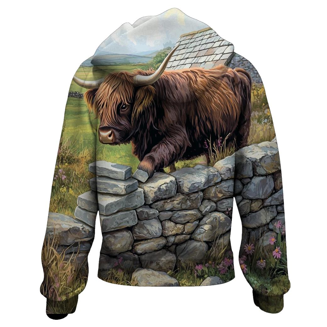 Highland Cow Garden Stone Wall Builder designer hoodies