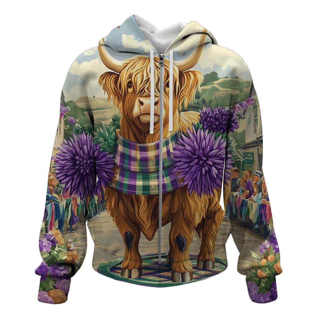 Highland Cow In Thistle Parade Float hoodie designs