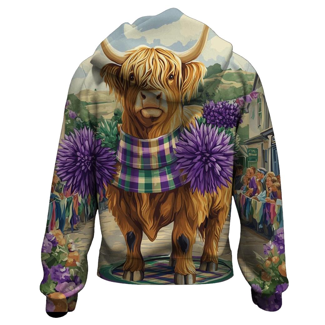 Highland Cow In Thistle Parade Float hoodie designs