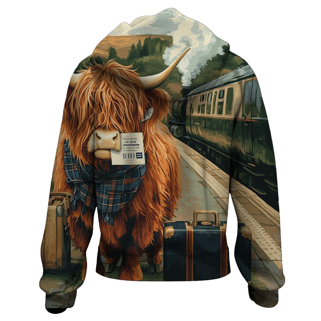 Highland Cow Railway Platform Traveler embroidered hoodies