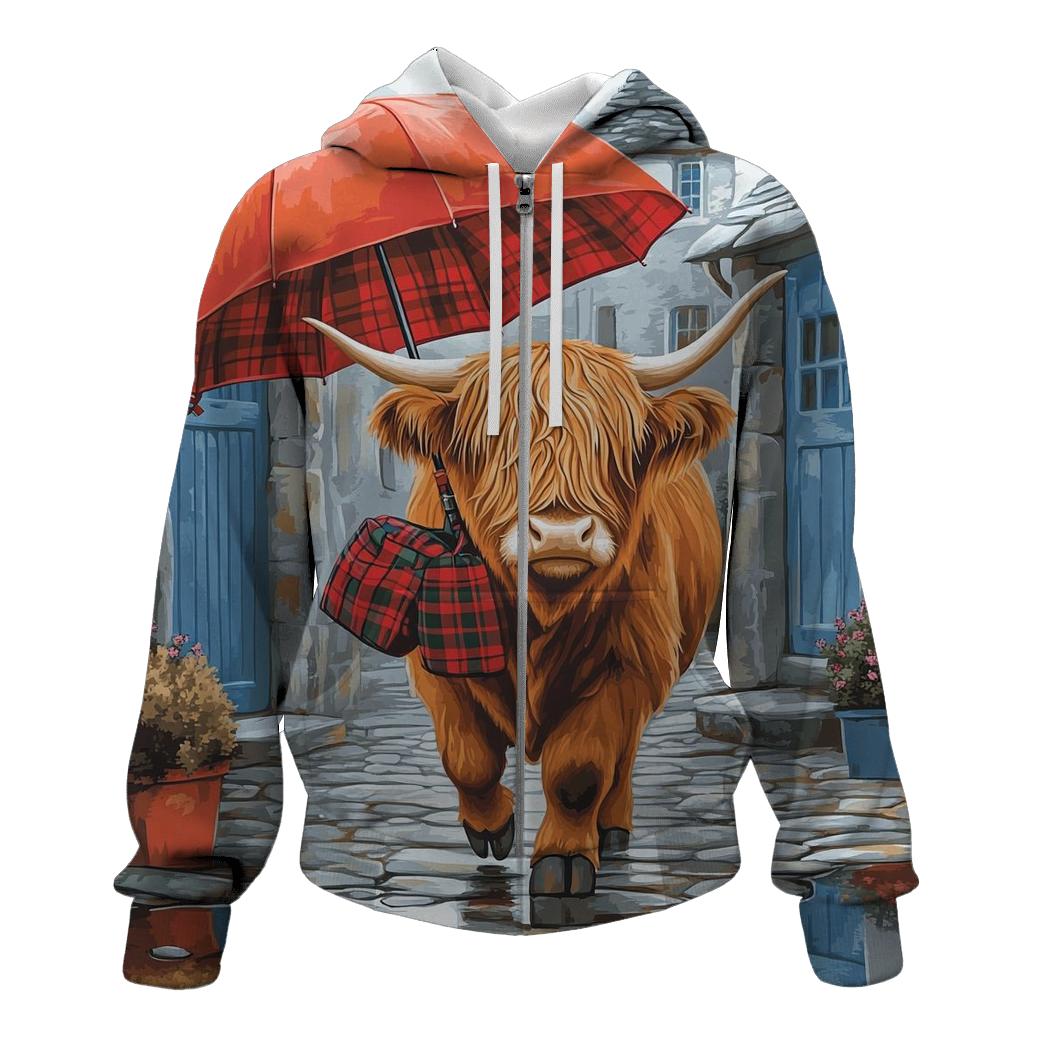 Highland Cow Rainy Day Umbrella Stroll hoodie designs
