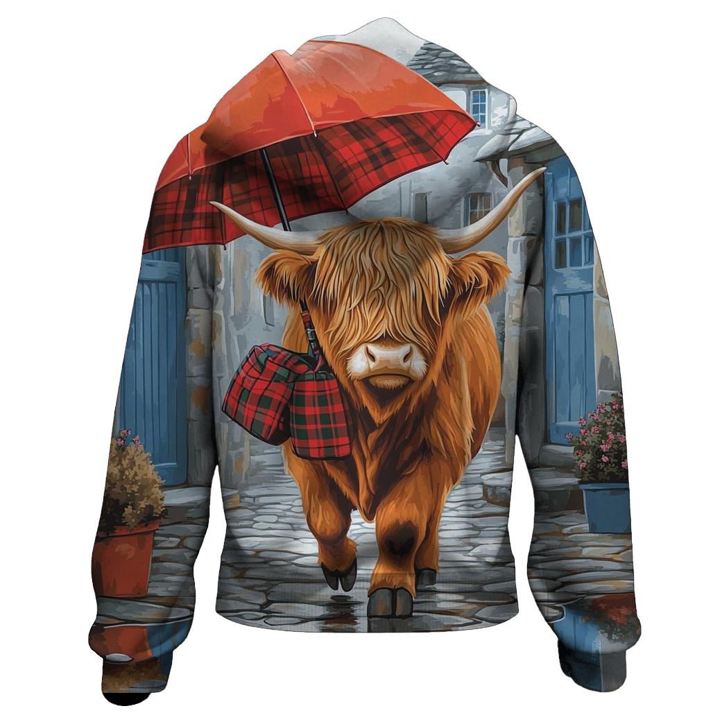 Highland Cow Rainy Day Umbrella Stroll hoodie designs