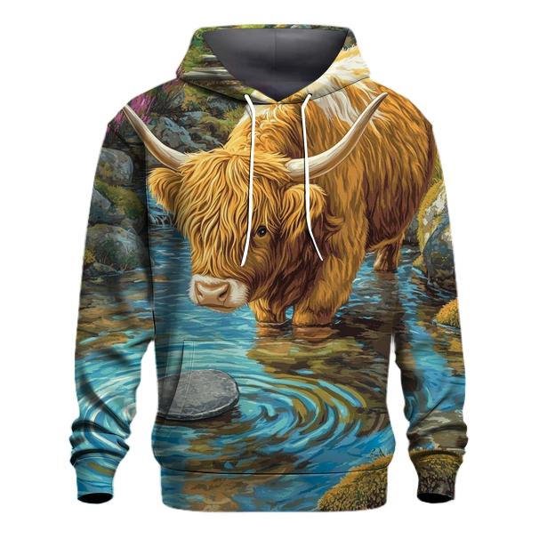 Highland Cow River Stone Skipper premium hoodies