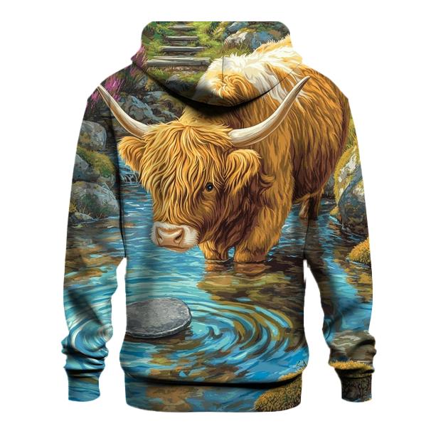 Highland Cow River Stone Skipper premium hoodies