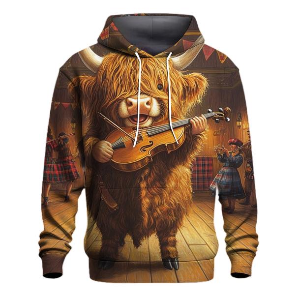 Ceilidh Fiddle Highland Cow hoodie styles