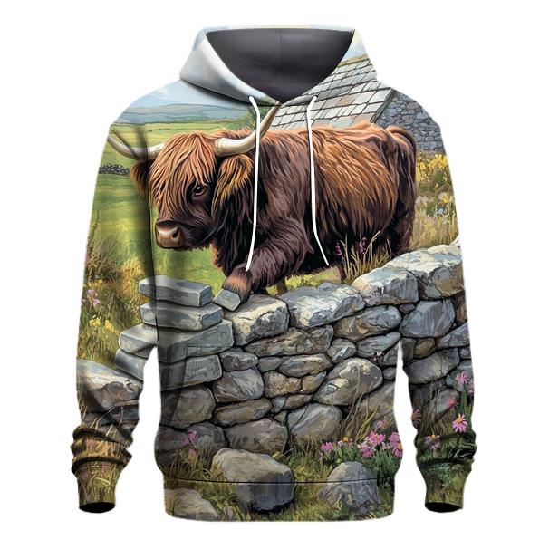 Highland Cow Garden Stone Wall Builder hoodie designs