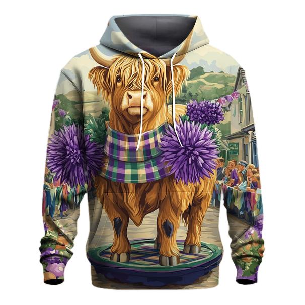 Highland Cow In Thistle Parade Float graphic hoodies