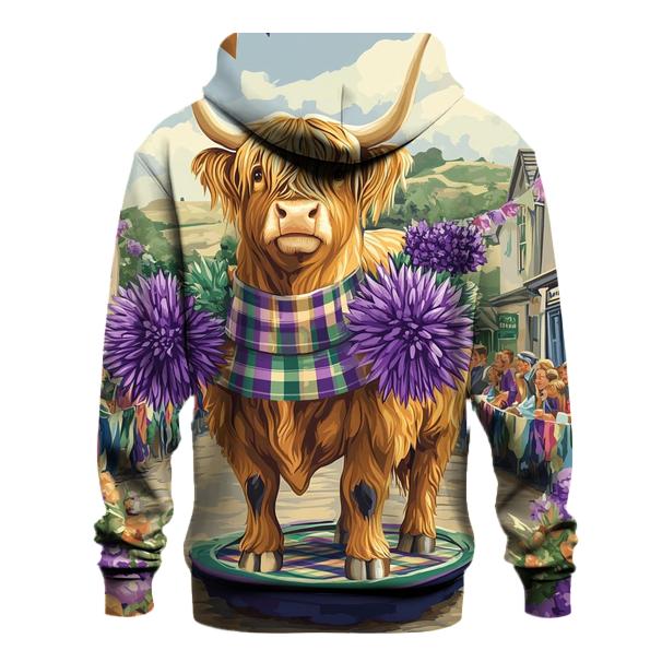 Highland Cow In Thistle Parade Float graphic hoodies