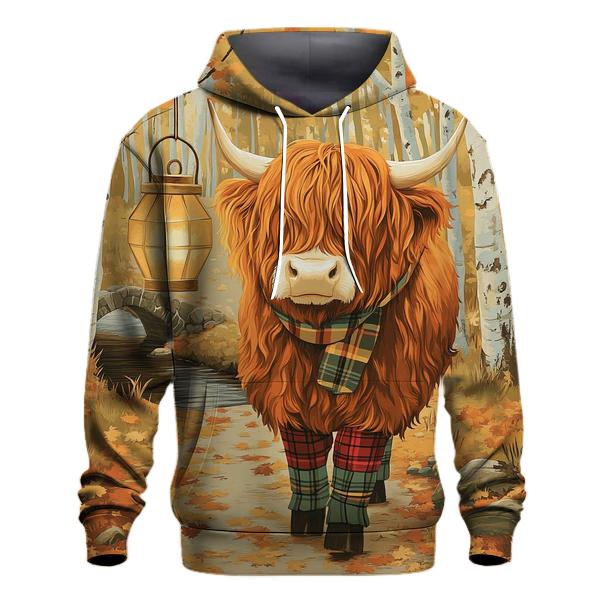 Highland Cow Autumn Leaf Lantern Walk graphic hoodies