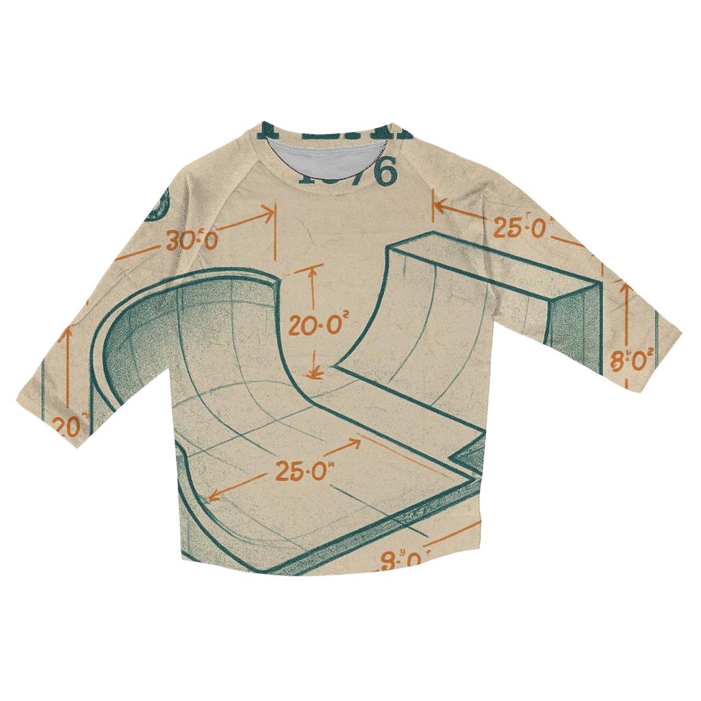 Faded 1976 Skatepark Blueprint Poster personalized 3/4 sleeve tees