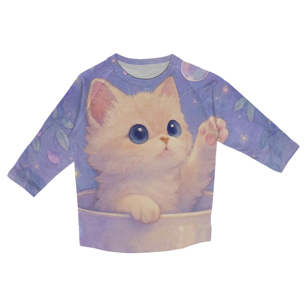 Moonlit Teacup Kitten Garden cotton quarter sleeve shirts