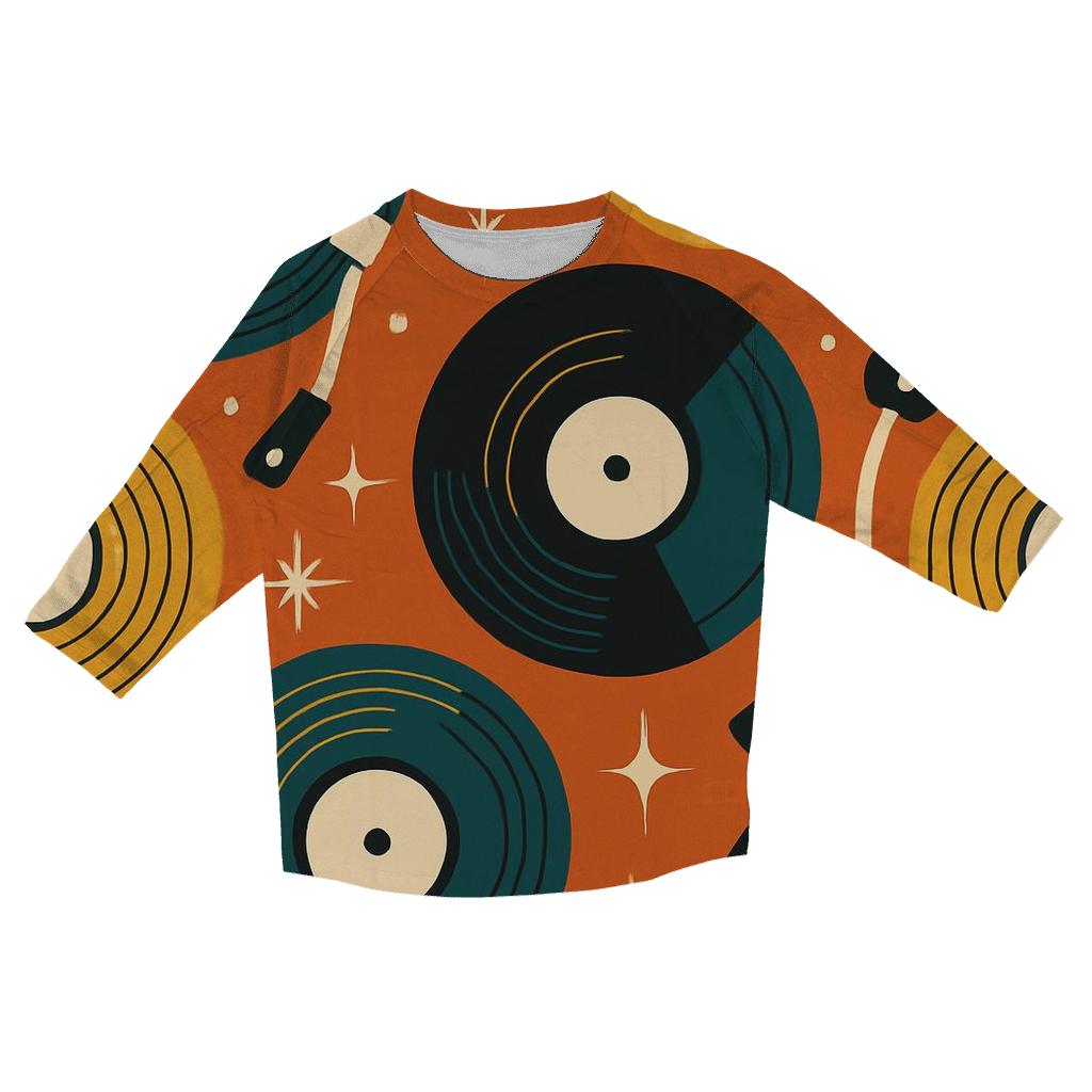 Vinyl Record Carousel Pattern fashion 3/4 sleeve shirts