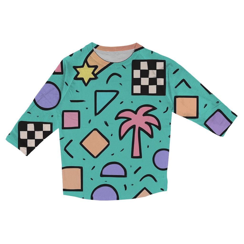 Memphis Comet Mall Pattern printed three quarter sleeve shirts