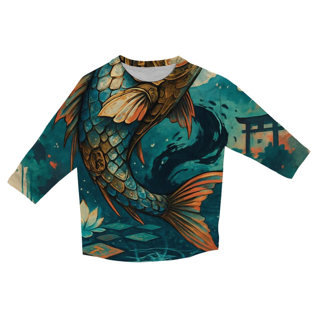 Clockwork Koi Storm Shrine printed three quarter sleeve shirts