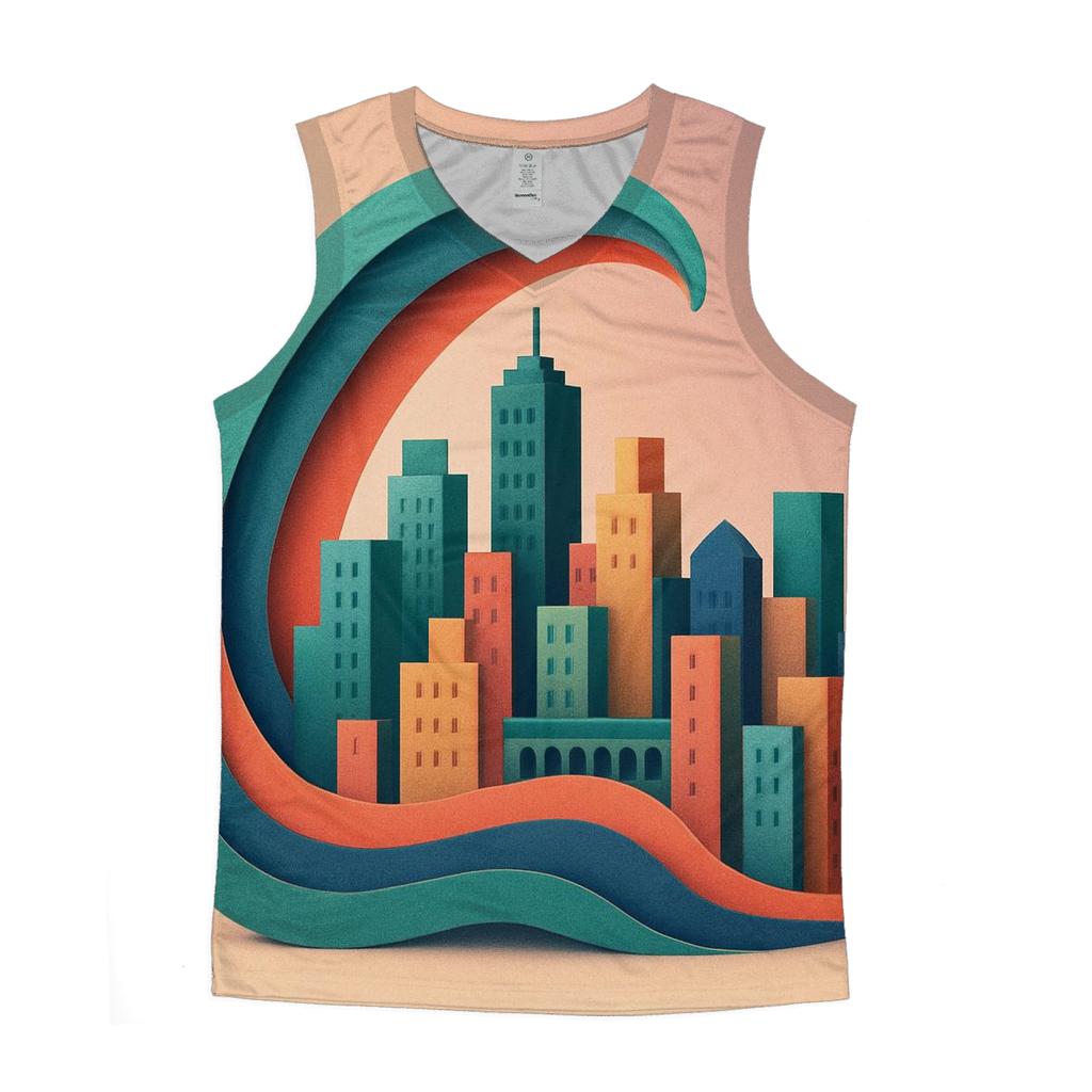 Prismatic Paper Cut City Mirage sports performance tank tops