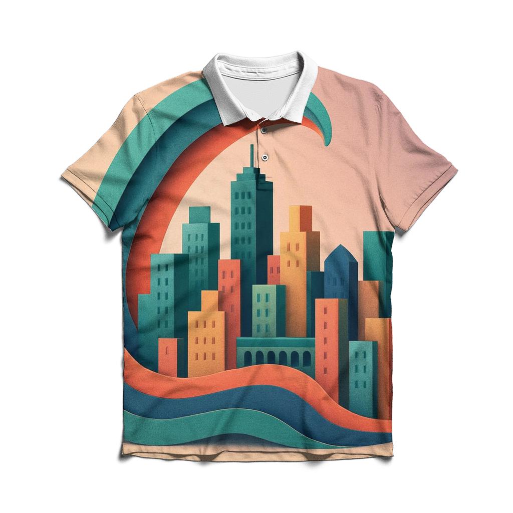 Prismatic Paper Cut City Mirage casual sports polo shirts