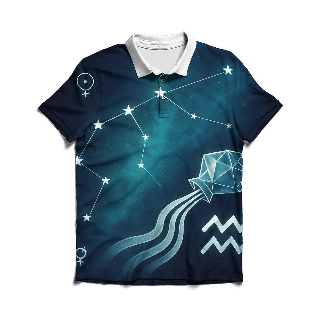 Aquarius Retrograde Water Bearer Sky Map casual sports polo shirts