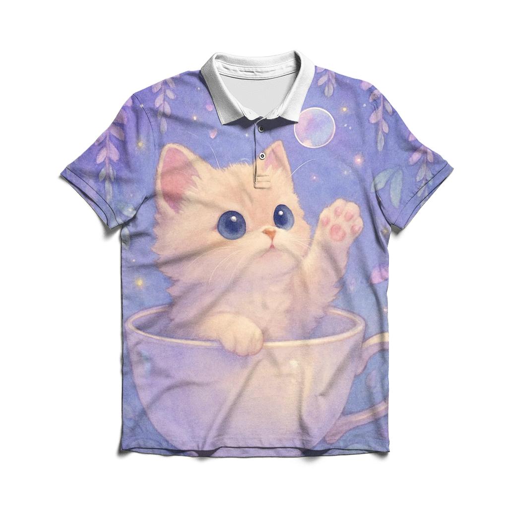 Moonlit Teacup Kitten Garden casual sports polo shirts