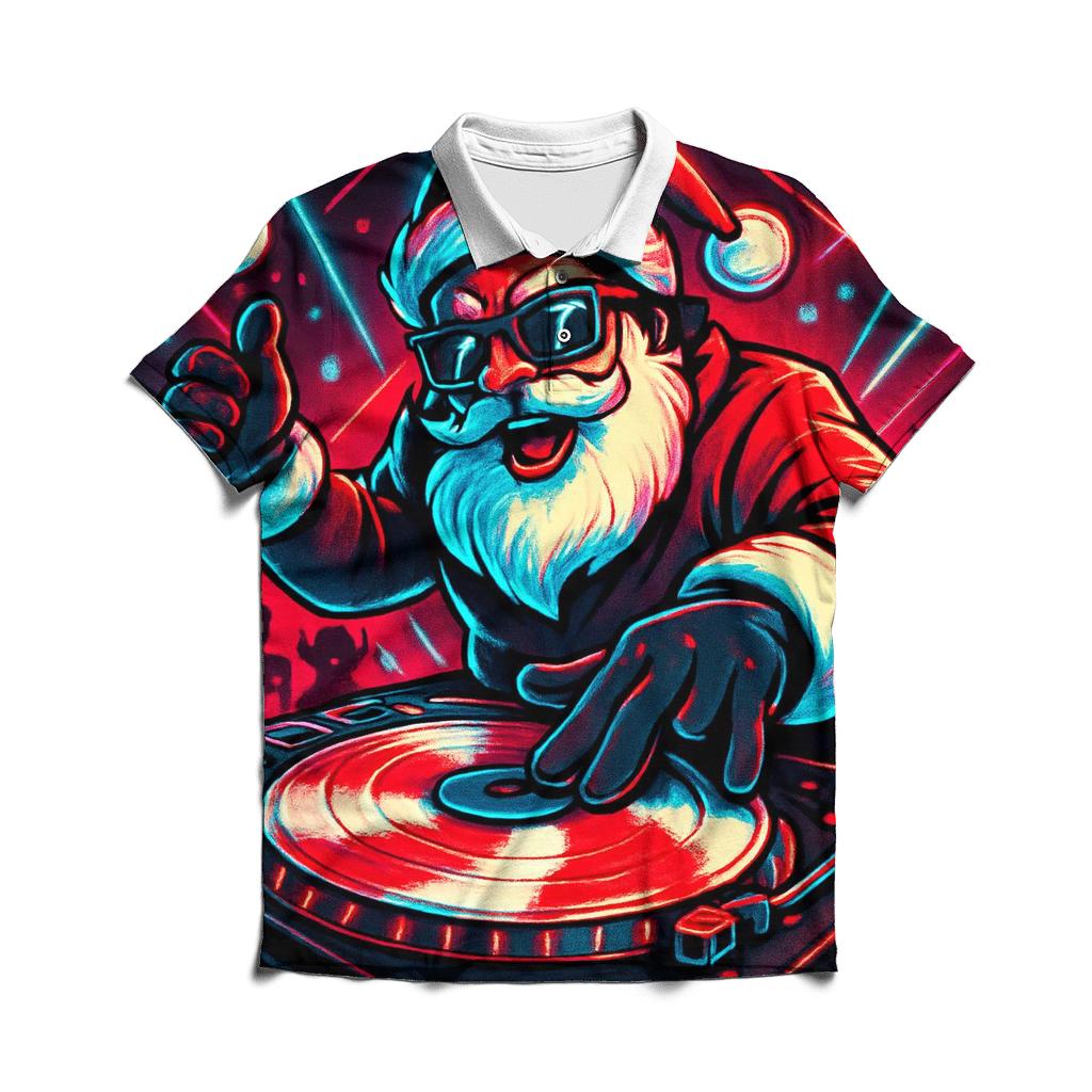 North Pole Vinyl Night Santa custom polo shirts