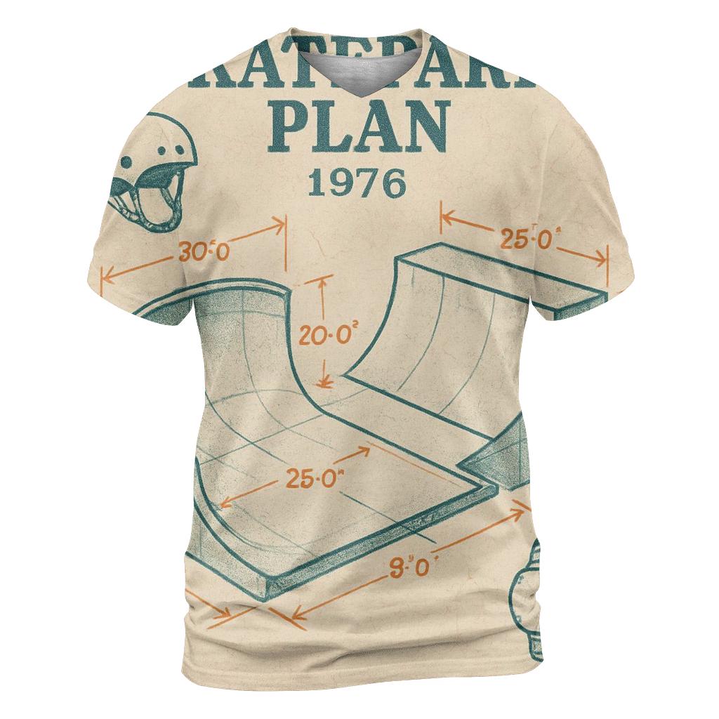Faded 1976 Skatepark Blueprint Poster trendy printed shirt styles