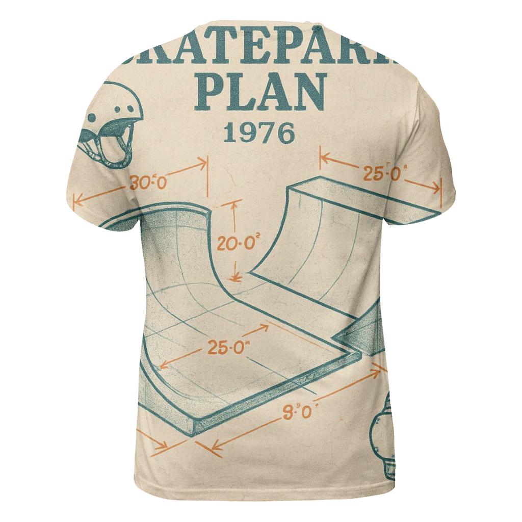 Faded 1976 Skatepark Blueprint Poster trendy printed shirt styles