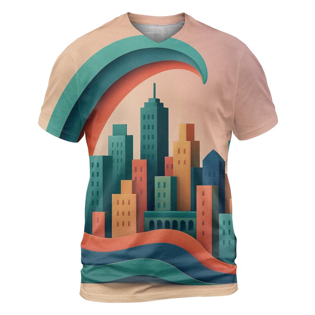 Prismatic Paper Cut City Mirage statement graphic shirts